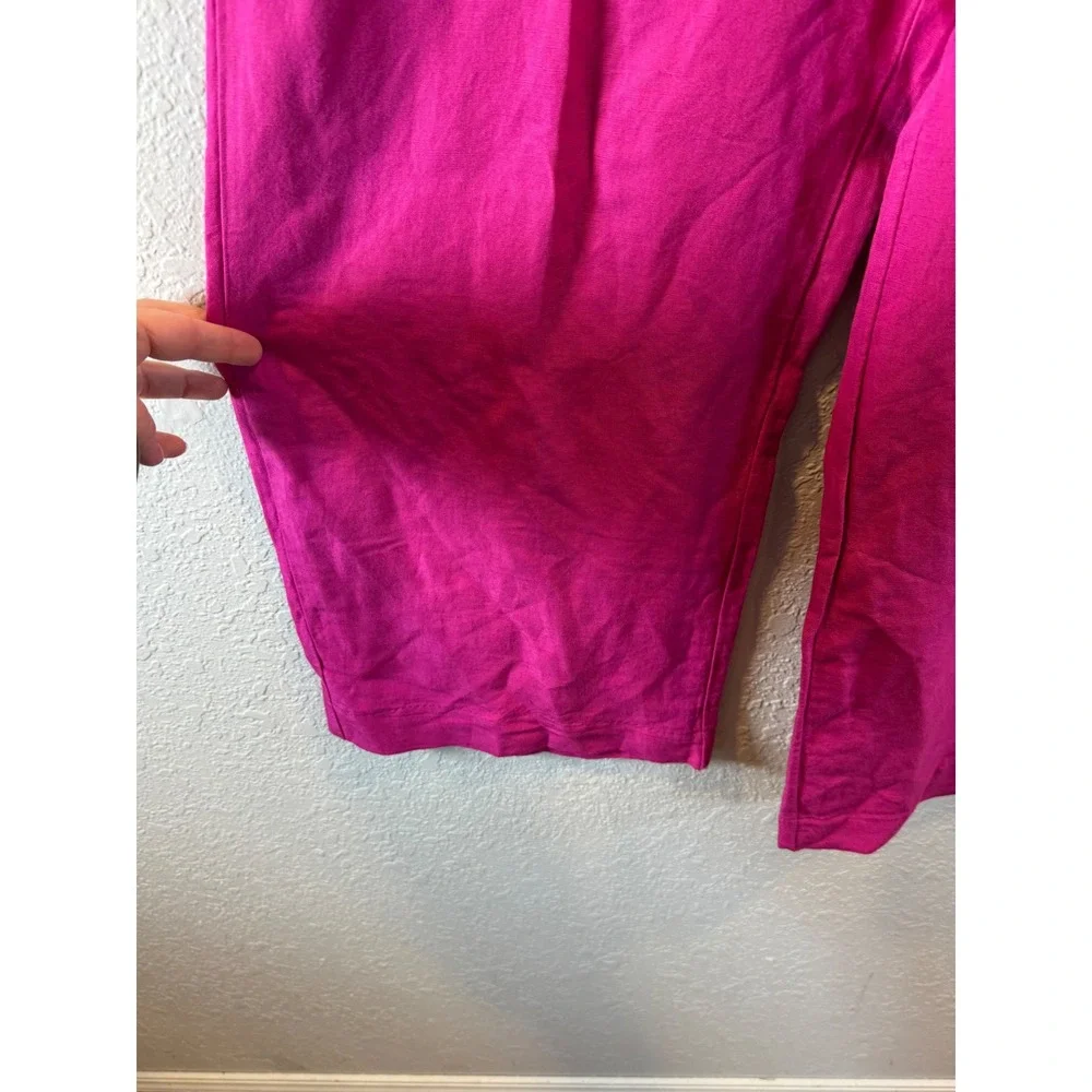 H&M Linen Blend Wide Leg Pants Magenta Pink Elastic Waist Womens XS New